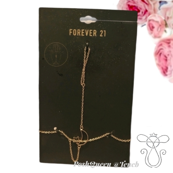 FOREVER 21 Gold Moon and Star Ring Chain Bracelet - Picture 2 of 4